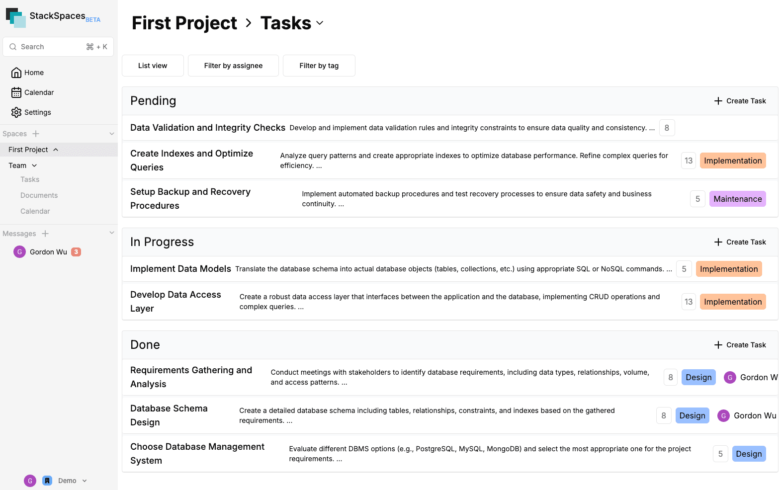 Mock platform with task management